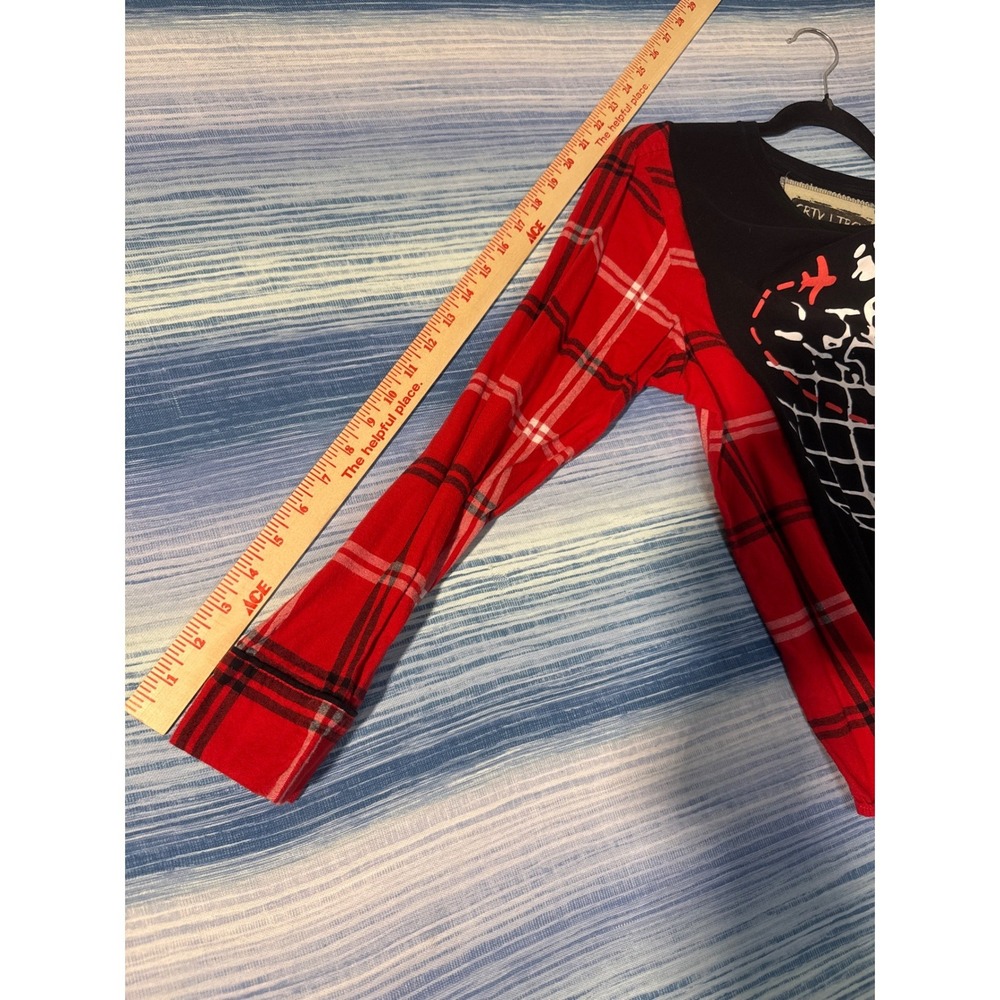 Upcycled Pitbull Mr World Wide Flannel Hybrid Tee Black Red Plaid Unisex Small - Picture 5 of 6
